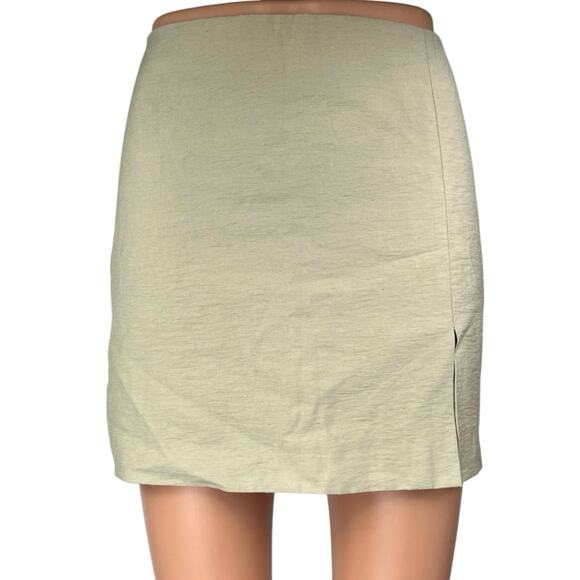 H&M Women's Beige Linen Side Zip Slit Casual Mini Straight Pencil Skirt Size 6 - Picture 1 of 5